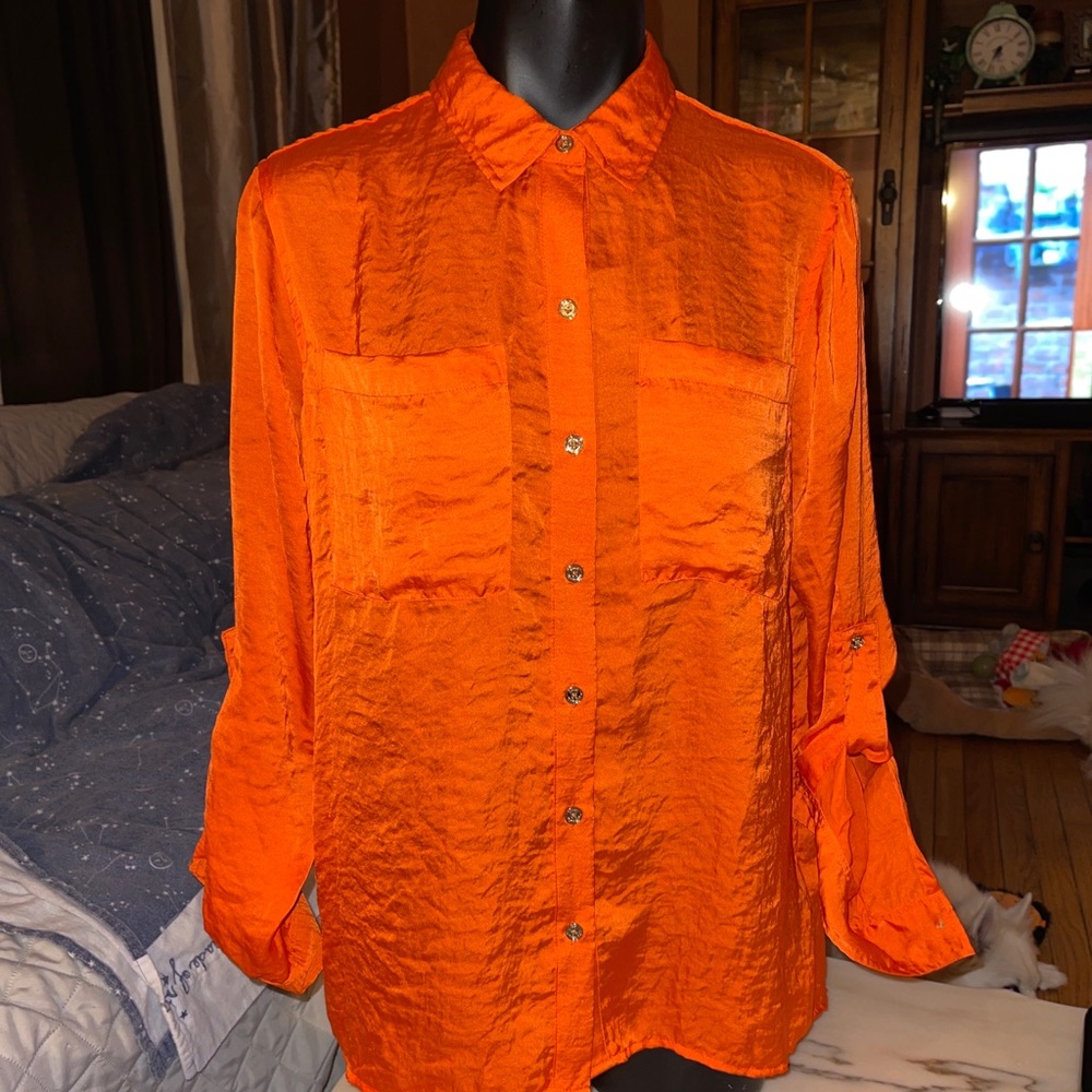 Michael Kors Women’s 1/2 Zip Orange Blouse medium